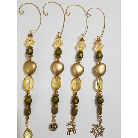 Four gold and green handmade Christmas tree icicle ornaments c23* - Picture 4 of 4